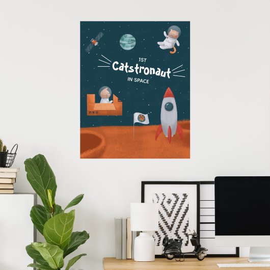 Whimsical Catstronaut in Space, Katten op Mars, Fu Poster (Thuiskantoor)