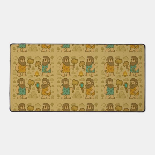 Whimsical Caveman Gamer with Pixelated Tools Bureaumat (Voorkant)