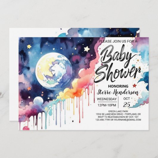 Whimsical Celestial Baby shower Kaart (Voorkant / Achterkant)