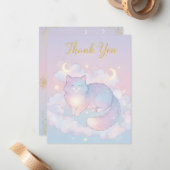 Whimsical Celestial Cat "Thank You" Card Notitiekaartje (Voorkant / Achterkant in situ)