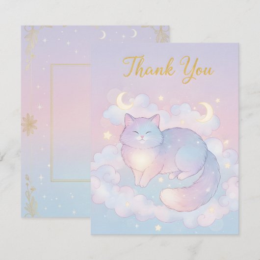 Whimsical Celestial Cat "Thank You" Card Notitiekaartje (Voorkant / Achterkant)