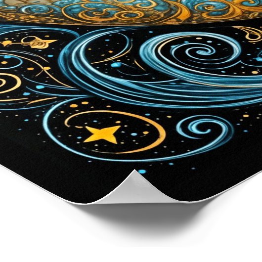 Whimsical Celestial Dream: Maan en Zon Kunst. Poster (Hoek)