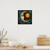 Whimsical Celestial Dream: Maan en Zon Kunst. Poster (Keuken)