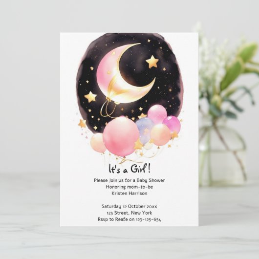 Whimsical Celestial Gathering: Meisje Baby shower Kaart (Staand voorkant)
