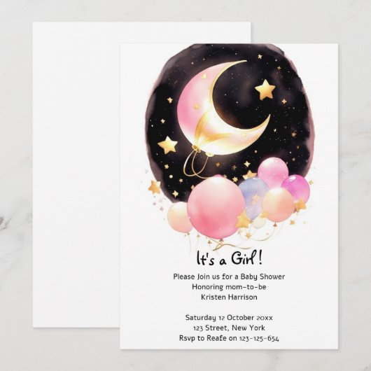 Whimsical Celestial Gathering: Meisje Baby shower Kaart (Voorkant / Achterkant)