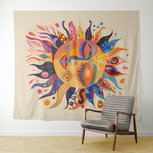 Whimsical Celestial Sun Wandkleed (In Situ (horizontaal))