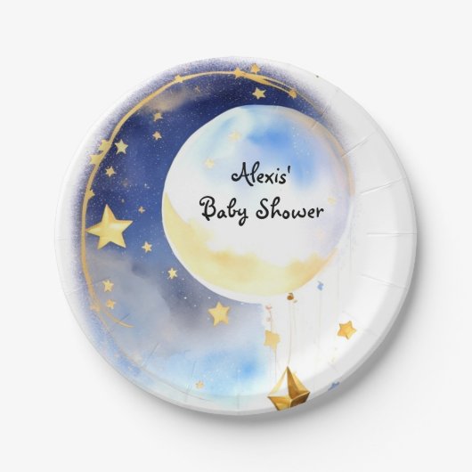 Whimsical Celestial Waterverf Baby shower Papieren Bordje (Voorkant)