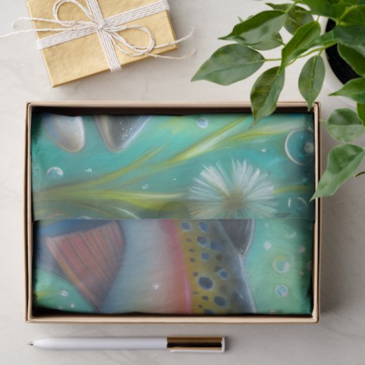 Whimsical Chalk-Pastel Trout Fish Decoupage  Tissuepapier (Geschenk)