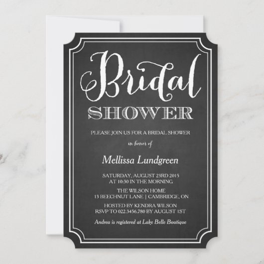 Whimsical Chalkboard Bridal Shower Invitation Kaart (Voorkant)