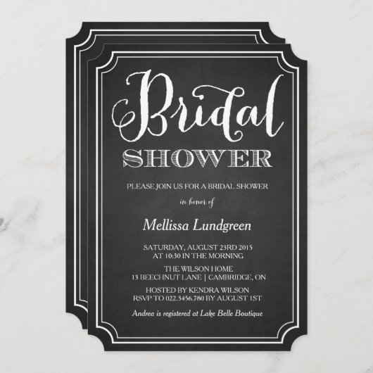 Whimsical Chalkboard Bridal Shower Invitation Kaart (Voorkant / Achterkant)