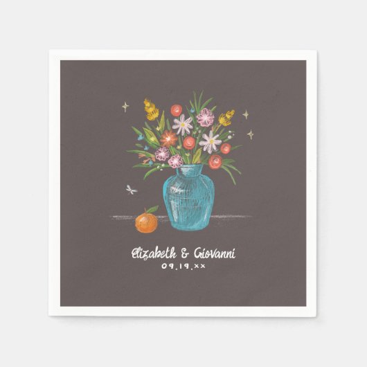 Whimsical Chalkboard Doodle Art | Bruiloft Servet (Voorkant)