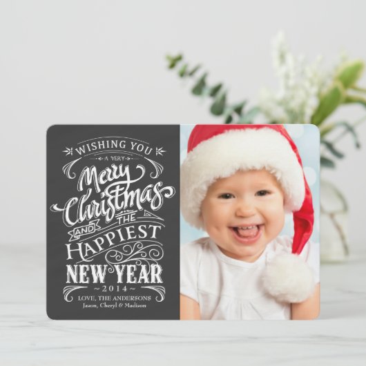 Whimsical Chalkboard Merry-kerstfotokaarten Feestdagenkaart (Staand voorkant)