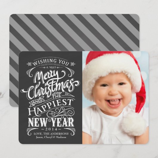 Whimsical Chalkboard Merry-kerstfotokaarten Feestdagenkaart (Voorkant / Achterkant)