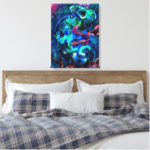 Whimsical Chameleon Abstracte Bloemen Blauwgroen G Canvas Afdruk (Insitu (Slaapkamer))