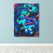 Whimsical Chameleon Abstracte Bloemen Blauwgroen G Canvas Afdruk (Insitu (Houten vloer))