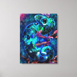 Whimsical Chameleon Abstracte Bloemen Blauwgroen G Canvas Afdruk
