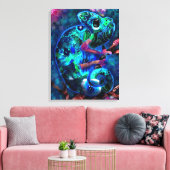 Whimsical Chameleon Abstracte Bloemen Blauwgroen G Canvas Afdruk (Insitu (Woonkamer))