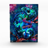 Whimsical Chameleon Abstracte Bloemen Blauwgroen G Fotoblokken (Voorkant)
