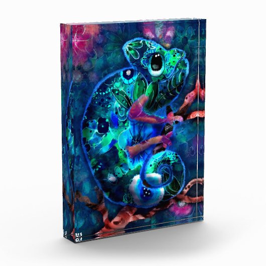 Whimsical Chameleon Abstracte Bloemen Blauwgroen G Fotoblokken (Links)