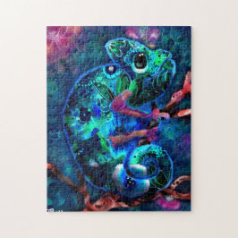 Whimsical Chameleon Abstracte Bloemen Blauwgroen G Legpuzzel