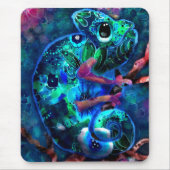 Whimsical Chameleon Abstracte Bloemen Blauwgroen G Muismat (Voorkant)