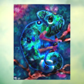 Whimsical Chameleon Abstracte Bloemen Blauwgroen G Raamsticker (Vel 3)