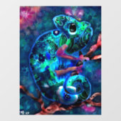 Whimsical Chameleon Abstracte Bloemen Blauwgroen G Raamsticker (Vel)