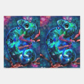 Whimsical Chameleon Bloemen Blauw Groen Decoupage Inpakpapier Vel (Voorkant)