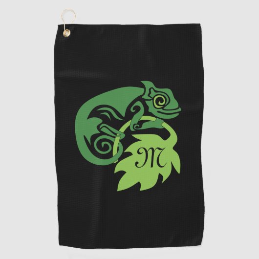 Whimsical Chameleon die op het Hops Monogram klimt Golfhanddoek (Voorkant)