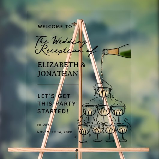 Whimsical Champagne bruiloft receptie Welkom Acryl Bord (Neutraal)