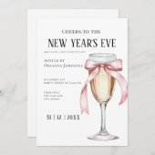 Whimsical  Champagne New Year's Eve Party  Invitat Kaart (Voorkant / Achterkant)