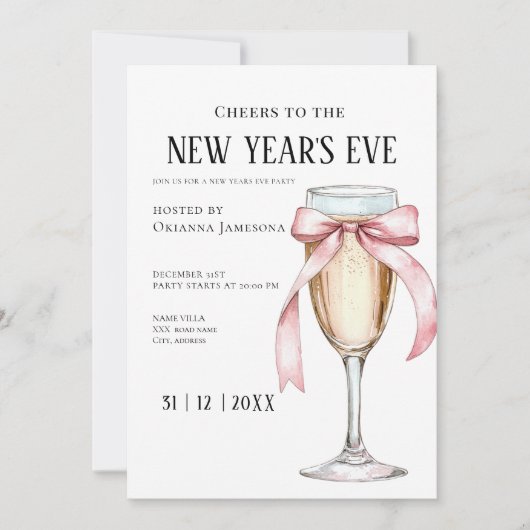 Whimsical Champagne Oud en Nieuw Feest Uitnodiging (Voorkant)