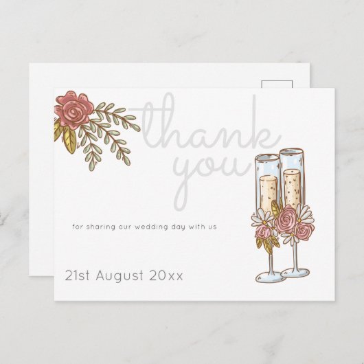 Whimsical Champagne Tijdlijn Trouw THANK YOU Briefkaart (Voorkant / Achterkant)