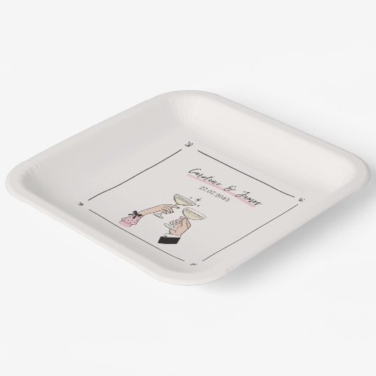 Whimsical Champagne Toast Papier Borden – Hand Dra Papieren Bordje (Gebogen)