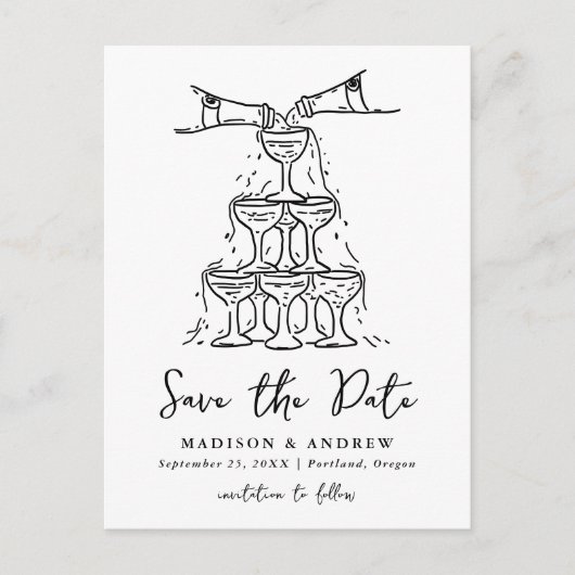 Whimsical Champagne Tower Bewaar de datum Aankondigingskaart (Voorkant)