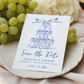 Whimsical Champagne Tower Blauw Bruiloft Save The Date