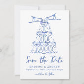 Whimsical Champagne Tower Blauw Foto Bruiloft Save The Date (Voorkant)
