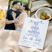 Whimsical Champagne Tower Blauw Foto Bruiloft Save The Date