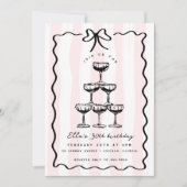 Whimsical Champagne Tower Bow Roze Streep Verjaard Kaart (Voorkant)