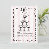 Whimsical Champagne Tower Bow Roze Streep Verjaard Kaart (Staand voorkant)