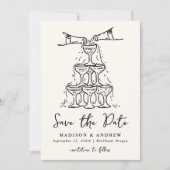 Whimsical Champagne Tower Cream Foto Bruiloft Save The Date (Voorkant)