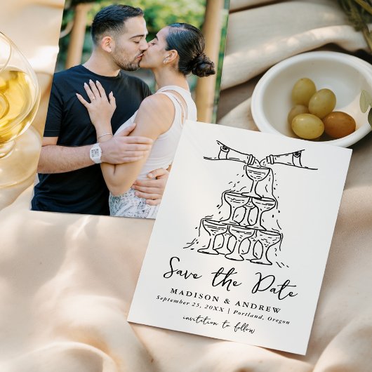 Whimsical Champagne Tower Cream Foto Bruiloft Save The Date