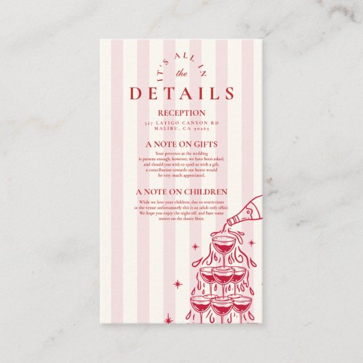 Whimsical Champagne Tower Doodle Wedding Informatiekaartje (Voorkant)
