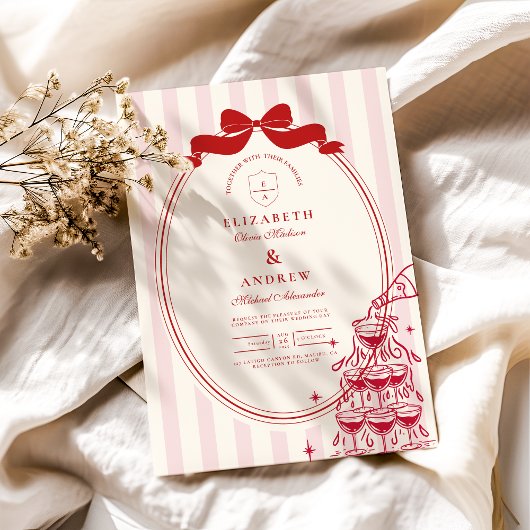 Whimsical Champagne Tower Doodle Wedding Kaart