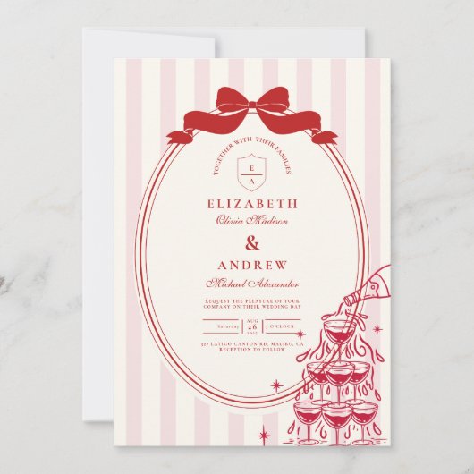 Whimsical Champagne Tower Doodle Wedding Kaart (Voorkant)