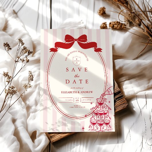 Whimsical Champagne Tower Doodle Wedding Save The Date