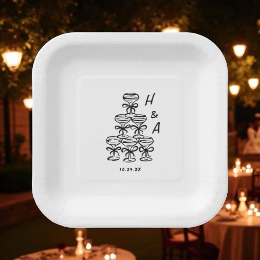 Whimsical Champagne Tower Huwelijkscocktail Papieren Bordje