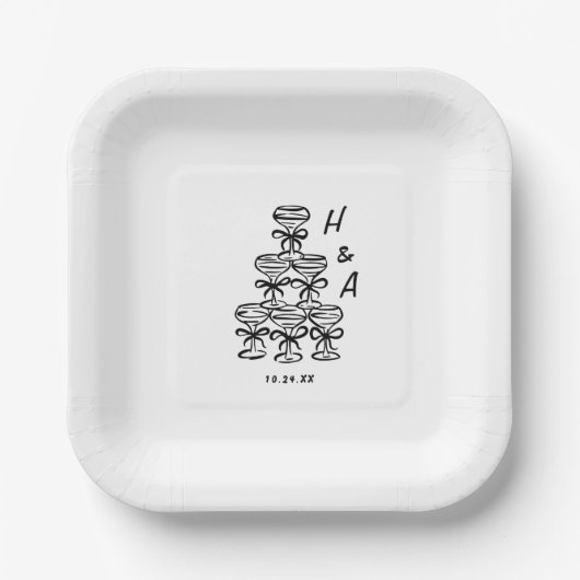 Whimsical Champagne Tower Huwelijkscocktail Papieren Bordje (Voorkant)