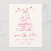 Whimsical Champagne Tower Pink Save the Date Aankondigingskaart (Voorkant)