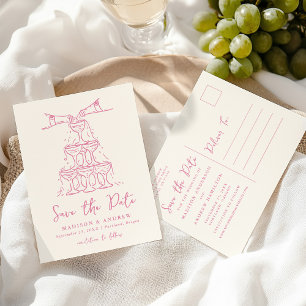 Whimsical Champagne Tower Pink Save the Date Aankondigingskaart
